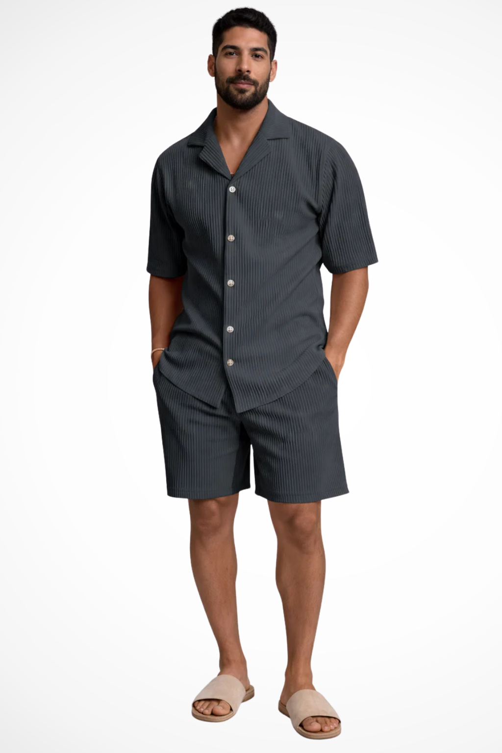 Liam | Men Short Sleeve Textured Shirt and Shorts Summer Outfit Set