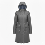 Lia | Women's Hooded Long Trench Coat Zipper Closure Full Sleeve Canvas Jacket with Pockets