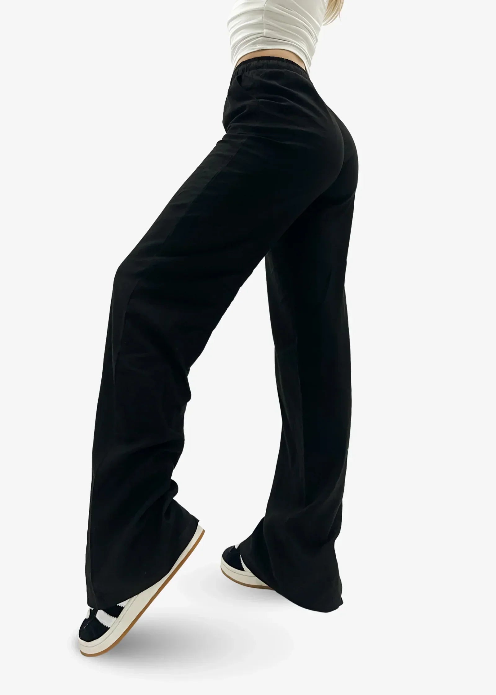Hanna | Black Linen-Look Trousers