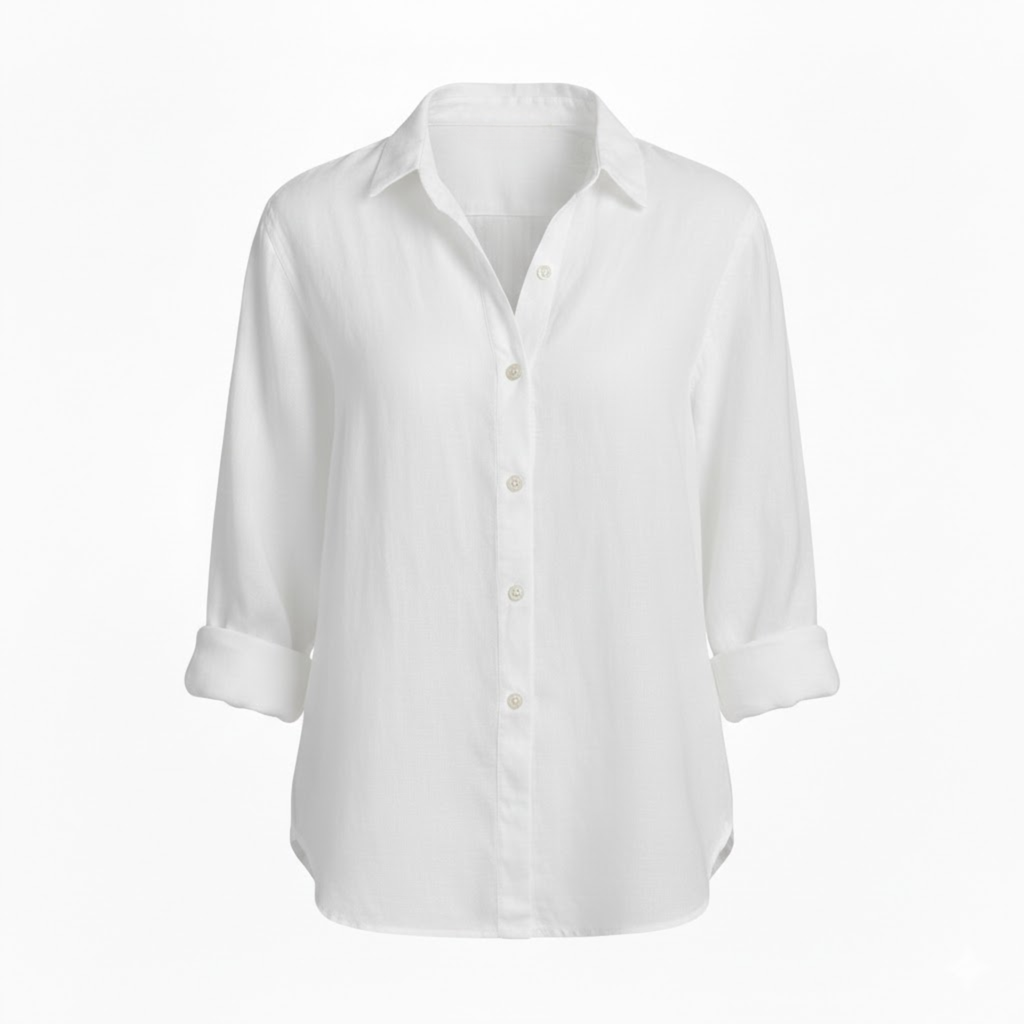 Lia | Women's Cotton Linen T-Shirt Half Sleeve Turn-Down Collar Loose Fit Casual Tee Top