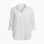 Lia | Women's Cotton Linen T-Shirt Half Sleeve Turn-Down Collar Loose Fit Casual Tee Top