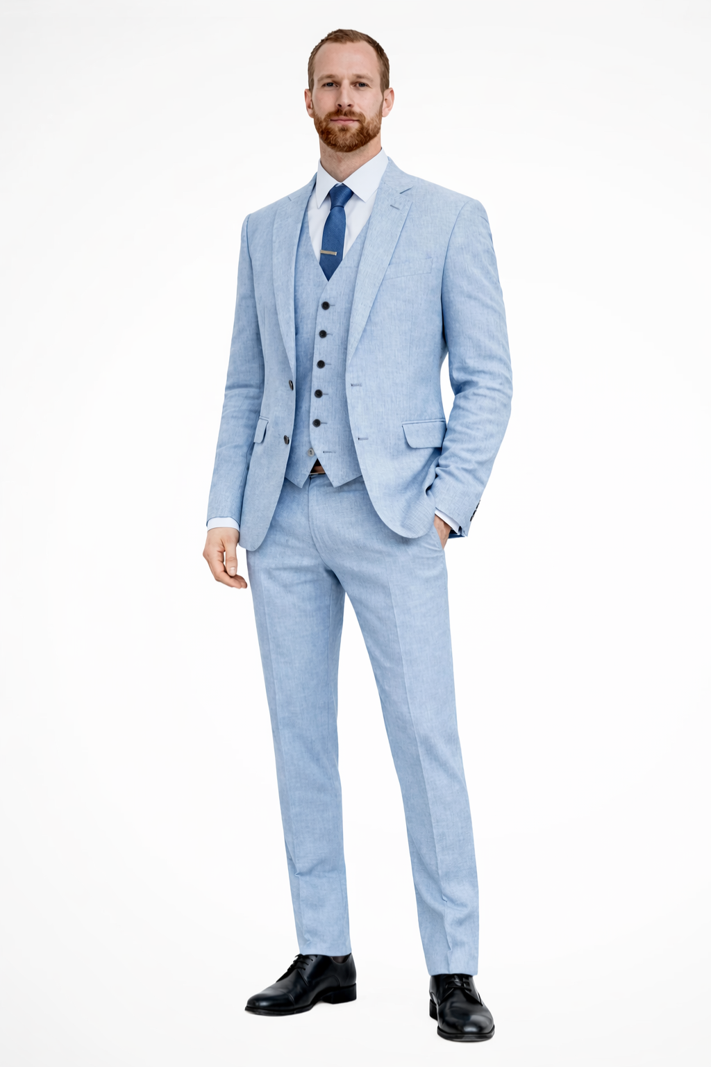 Liam | Men Linen Three Piece Wedding Guest Suit Blazer Trousers and Waistcoat Set