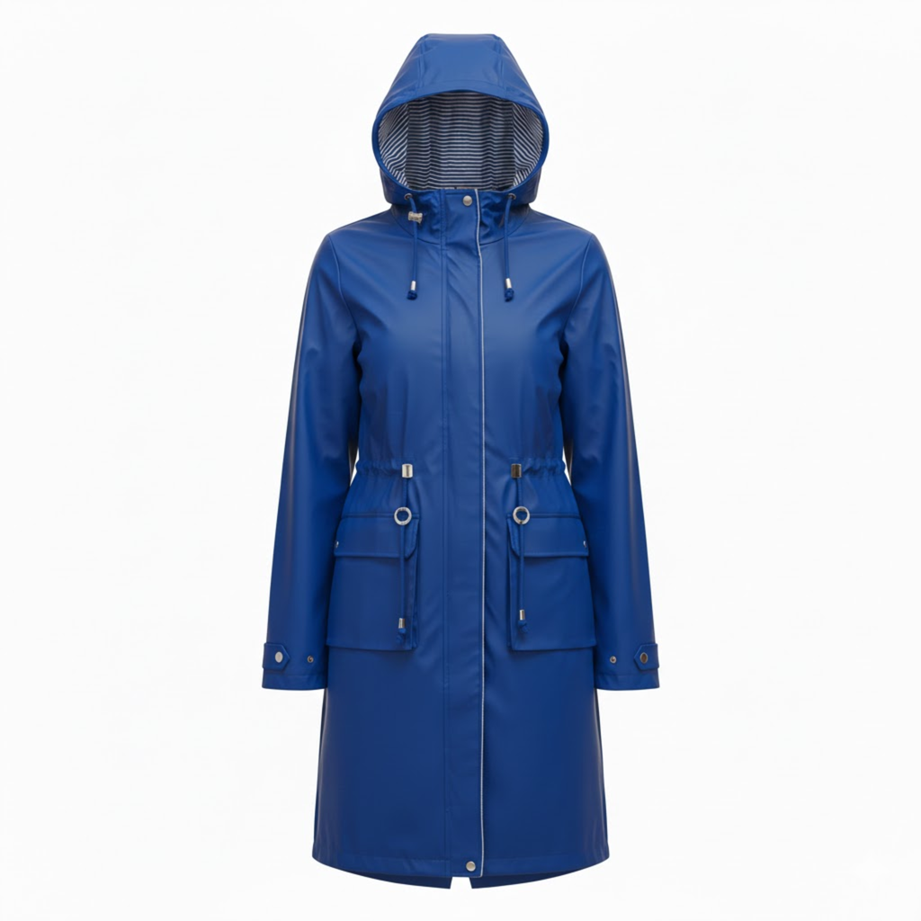 Lia | Women's Hooded Long Trench Coat Zipper Closure Full Sleeve Canvas Jacket with Pockets
