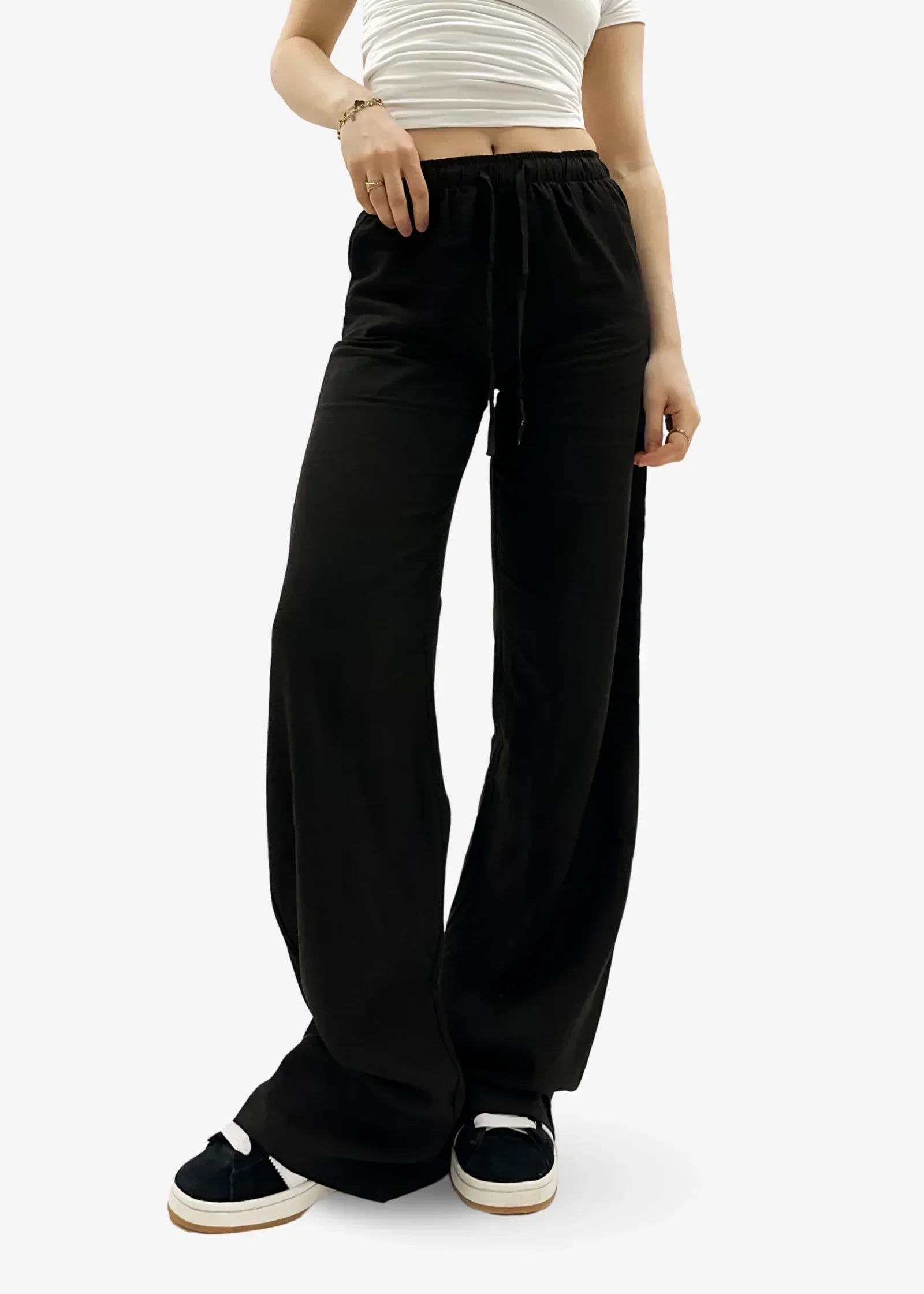 Hanna | Black Linen-Look Trousers