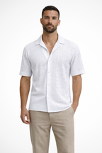 Liam | Men Short Sleeve Open Collar Chevron Textured Summer Shirt