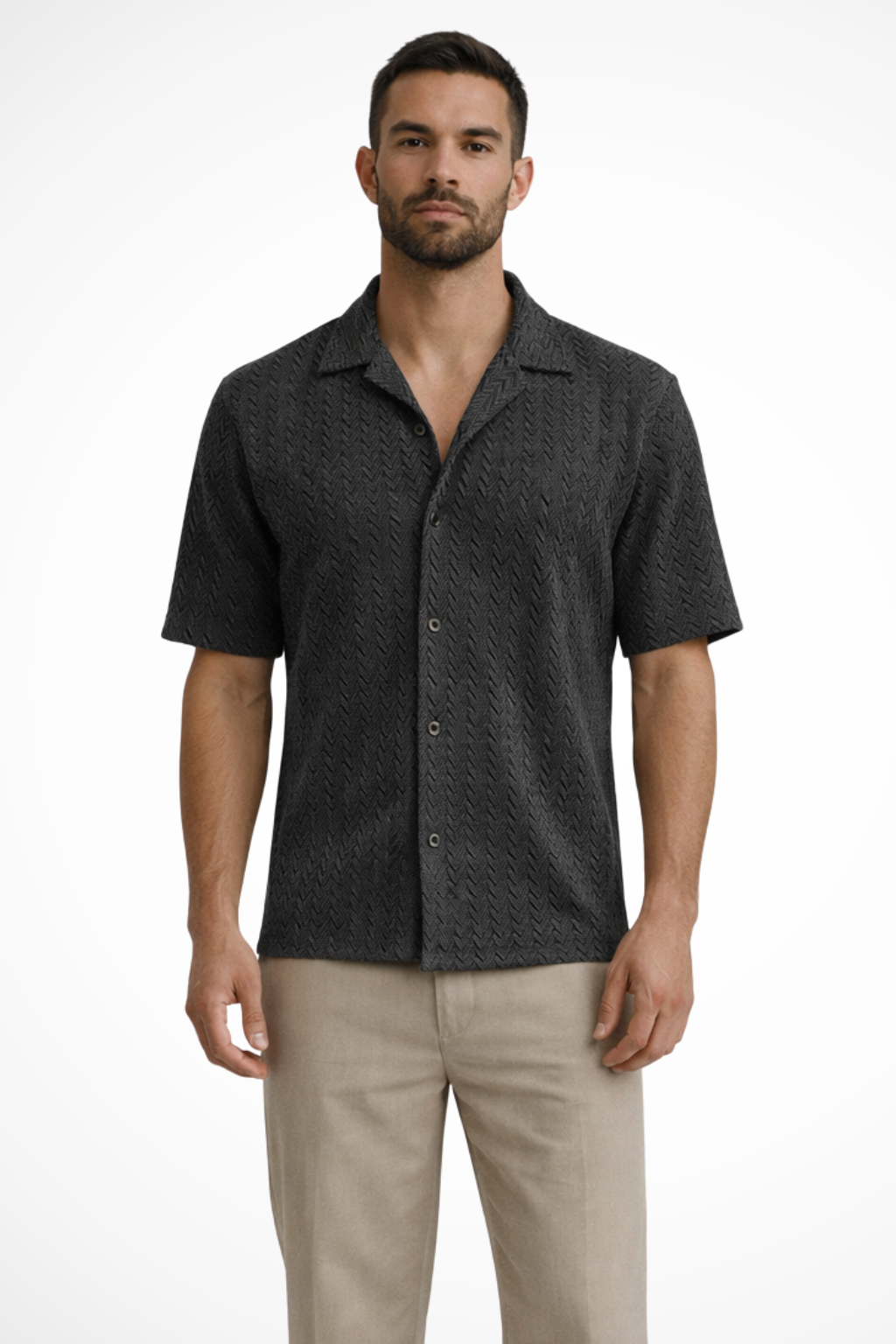 Liam | Men Short Sleeve Open Collar Chevron Textured Summer Shirt