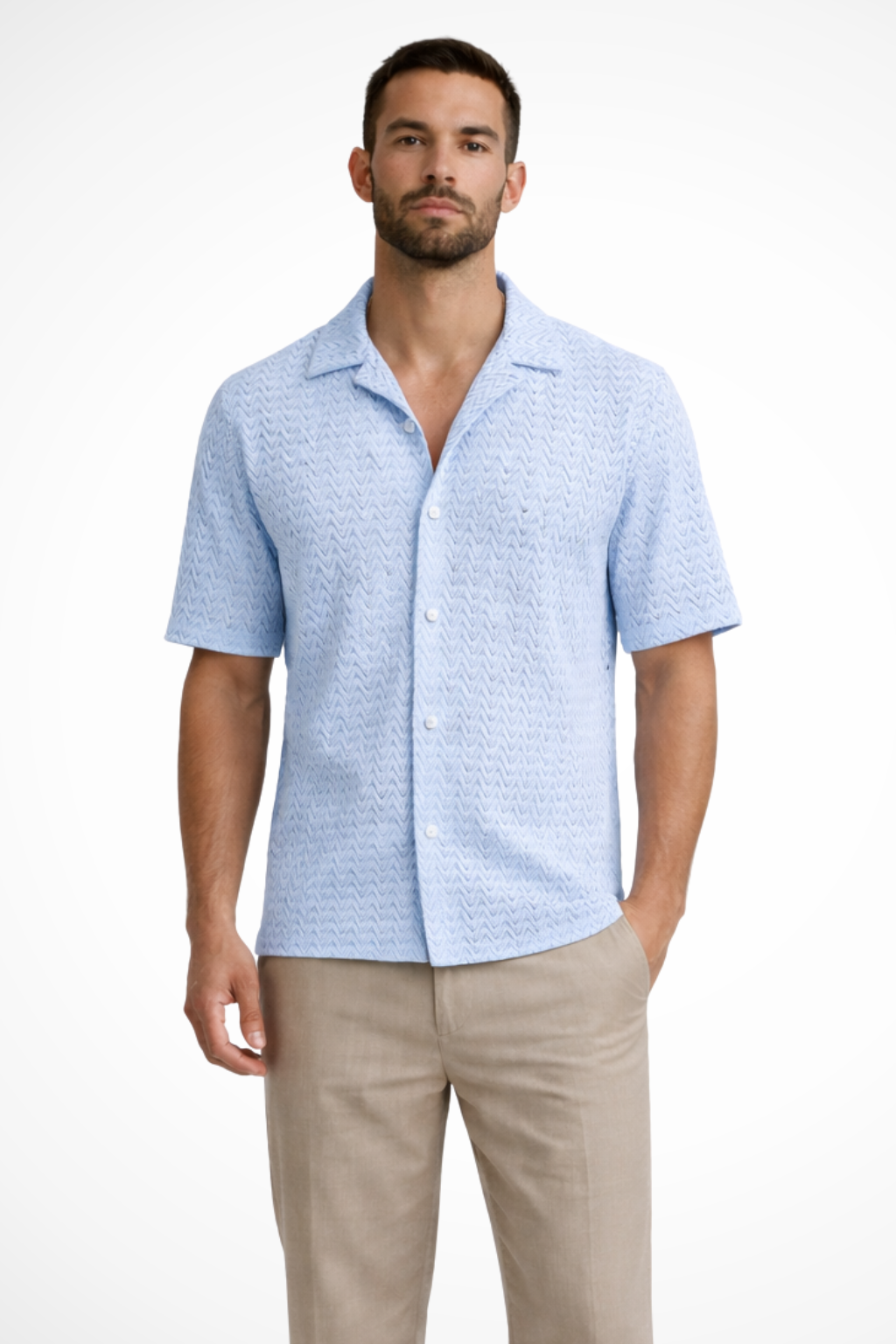 Liam | Men Short Sleeve Open Collar Chevron Textured Summer Shirt