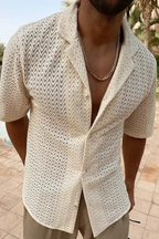 Liam | Men Short Sleeve Open Collar Chevron Textured Summer Shirt