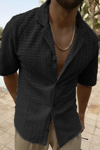 Liam | Men Short Sleeve Open Collar Chevron Textured Summer Shirt