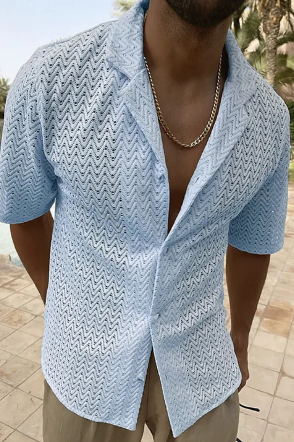 Liam | Men Short Sleeve Open Collar Chevron Textured Summer Shirt