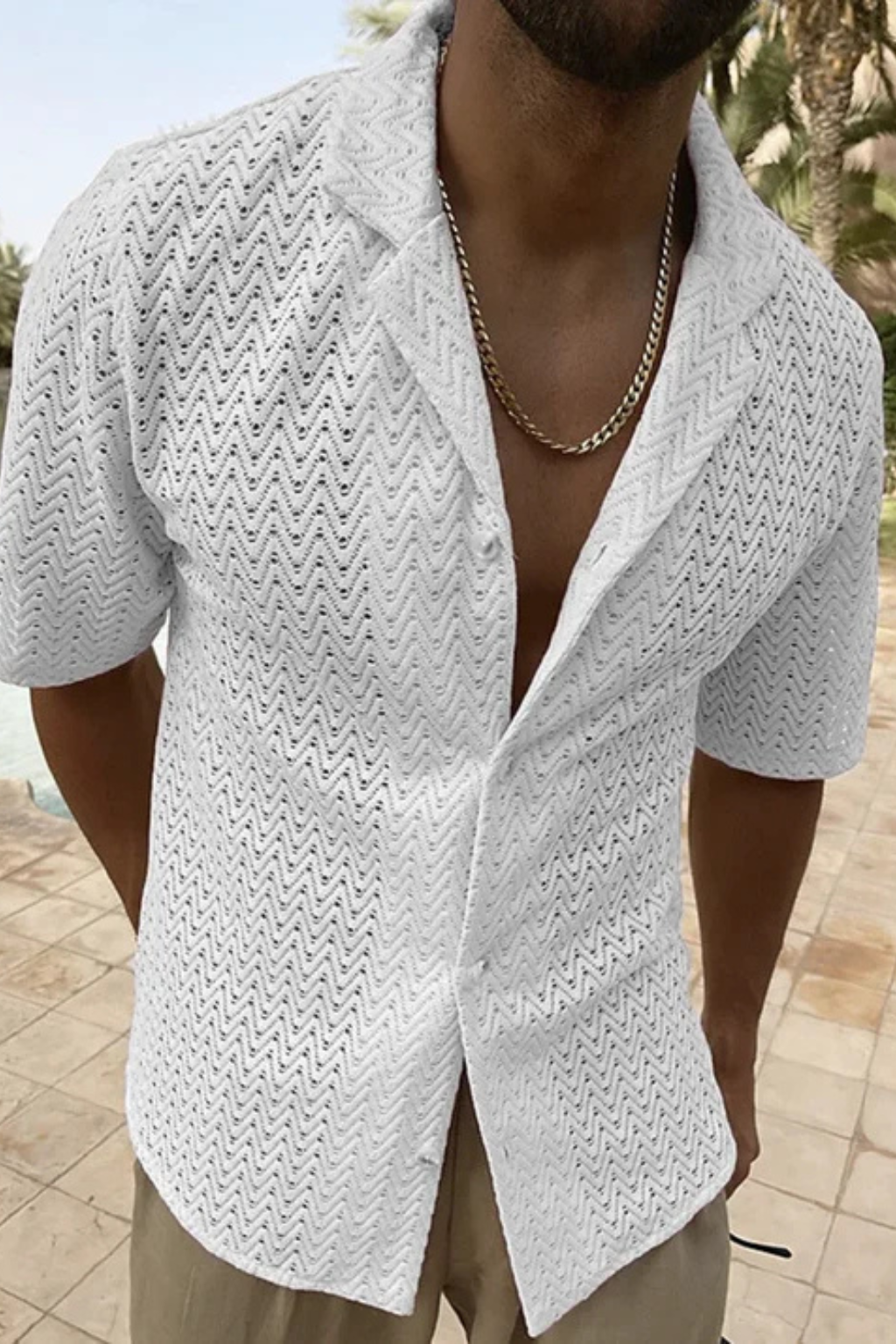 Liam | Men Short Sleeve Open Collar Chevron Textured Summer Shirt