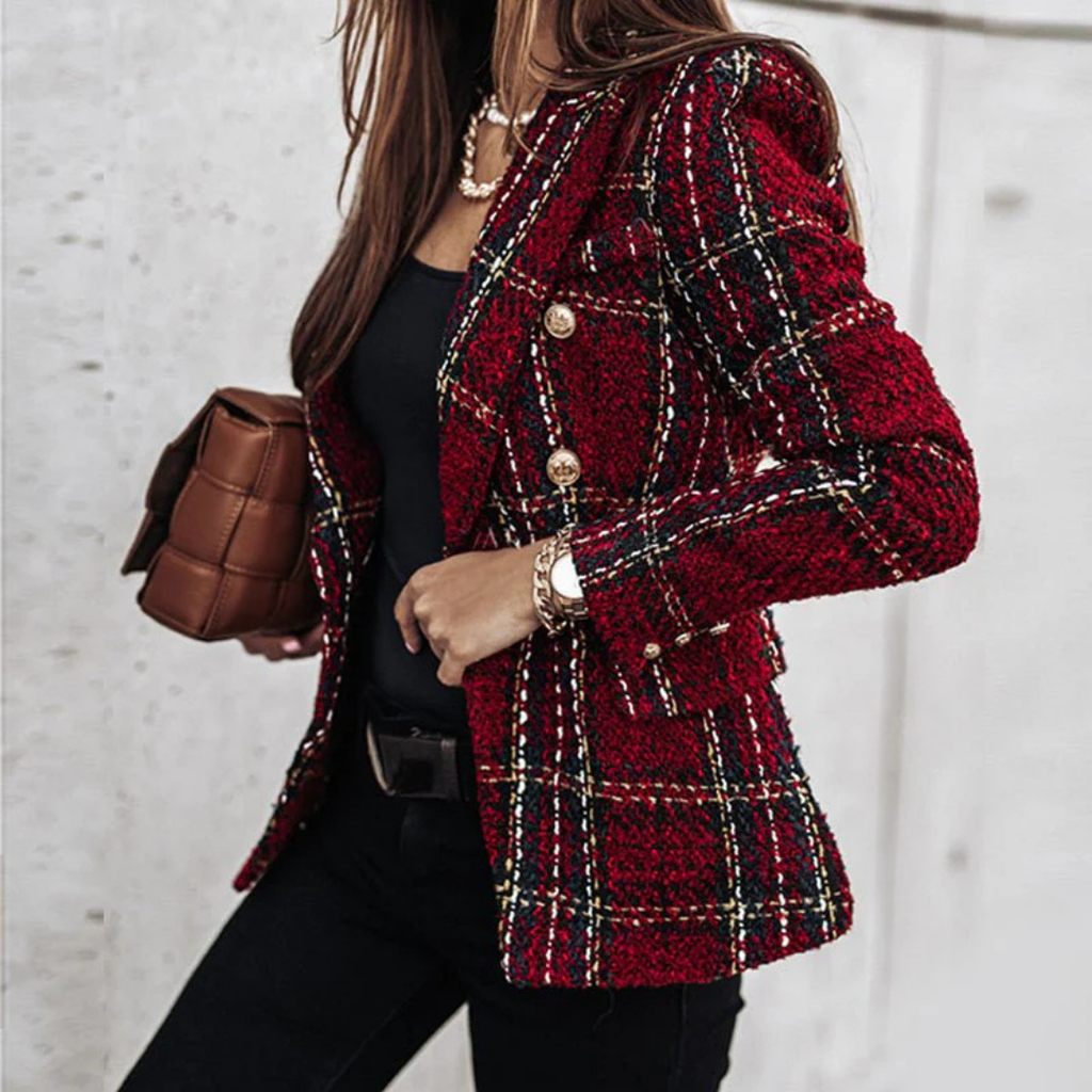 Lia | Women’s Plaid Blazer Long Sleeve Checkered Look Formal Stylish