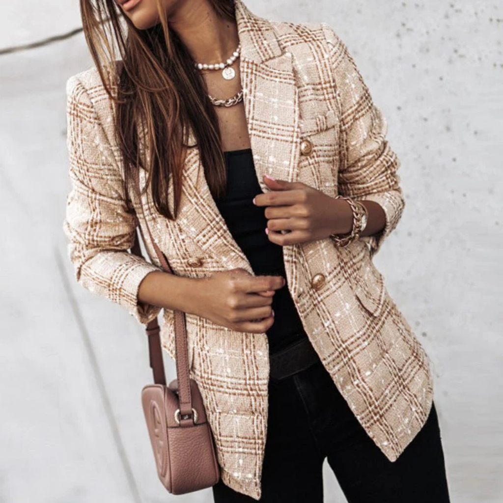 Lia | Women’s Plaid Blazer Long Sleeve Checkered Look Formal Stylish