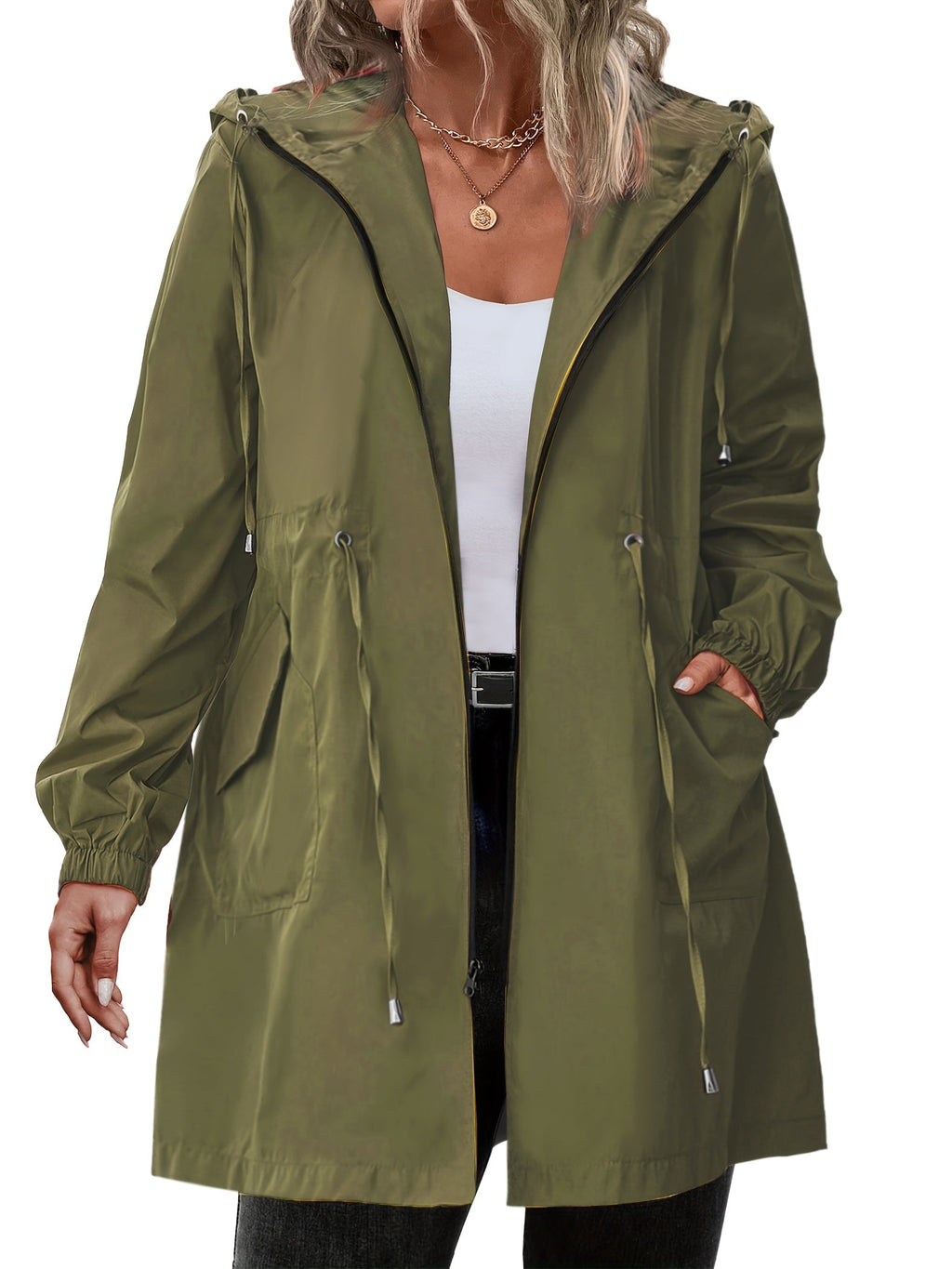 Women's Rain Jacket with Hood and Zipper - Louisa
