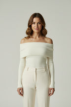 Noa | All-Season Draped Knit Off-Shoulder Top