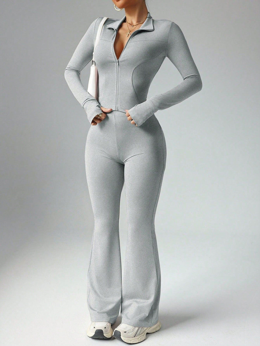 Women's Two-Piece Sports Set with Zip Top and Flared Trousers | Dylani