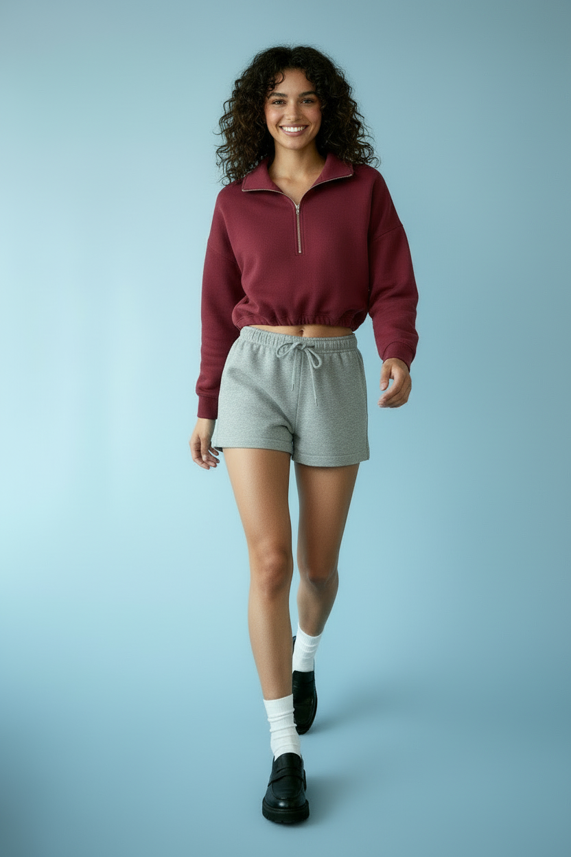 Lia | Cropped Hoodie with Zip and Drawstring