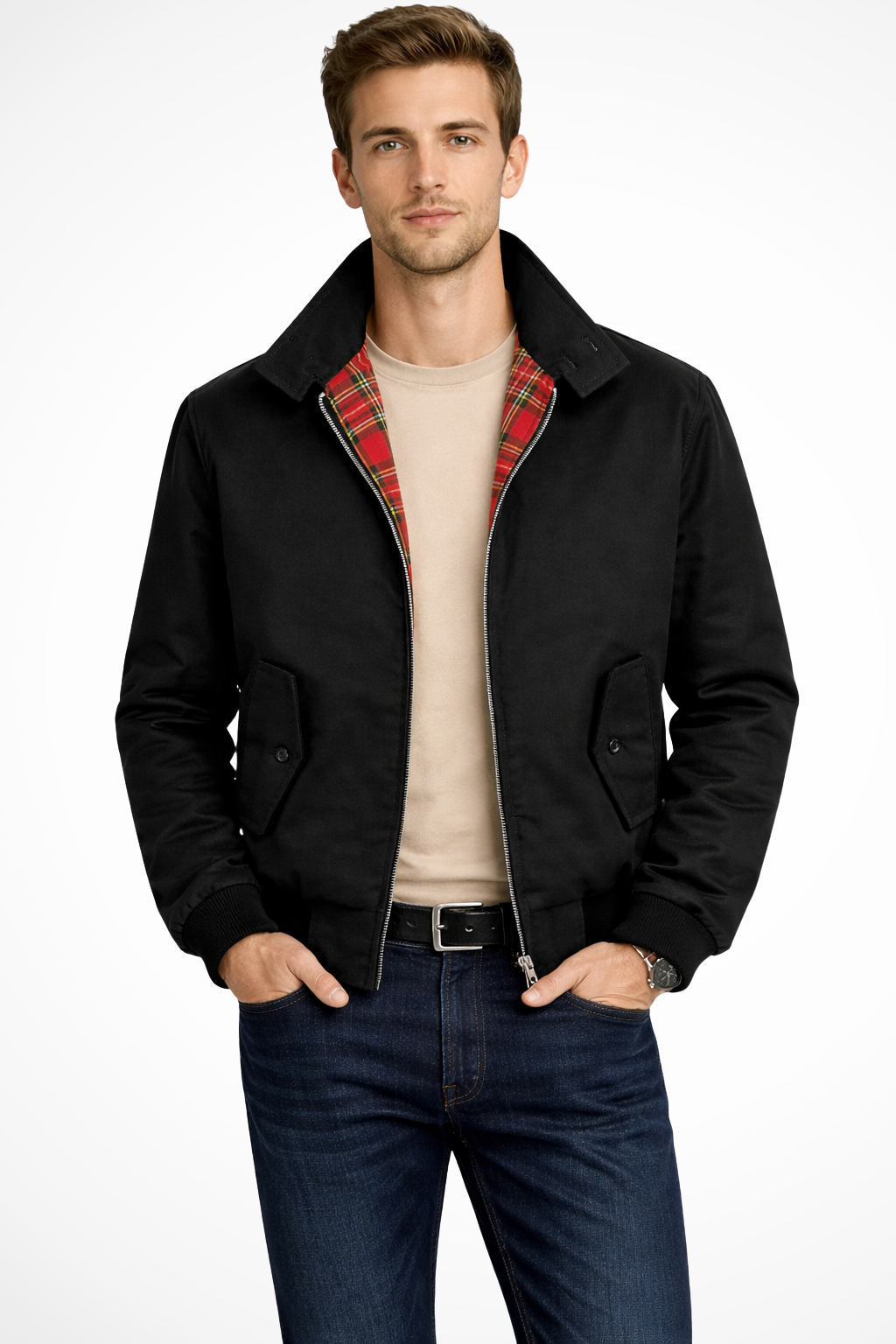 Liam | Men Zip Up Harrington Jacket with Tartan Lining