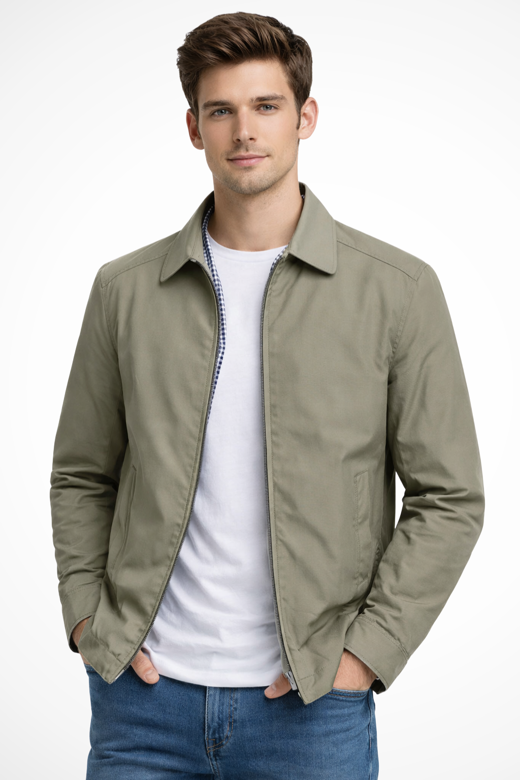 Liam | Men Collared Harrington Jacket with Check Lining