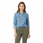 Lia | Women's Button Down Denim Shirt Long Sleeve Turn Down Collar Casual Cotton Blouse