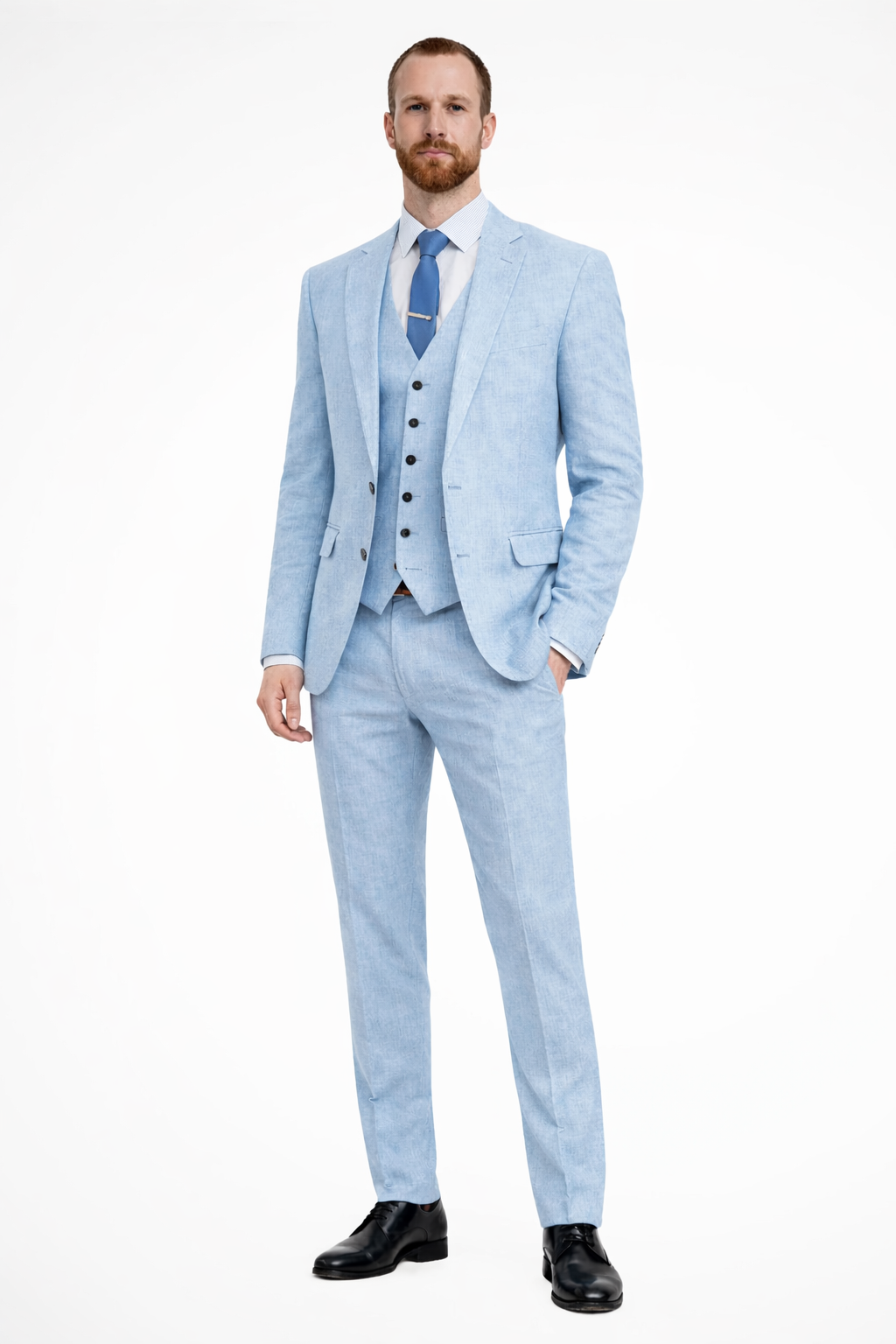 Liam | Men Linen Three Piece Wedding Guest Suit Blazer Trousers and Waistcoat Set