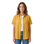 Lia | Women's Short Sleeve Cotton Blend Shirt Button Down Collared Blouse Relaxed Fit