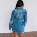 The Yasmina Elisa Casual Denim Belted Jacket Dress