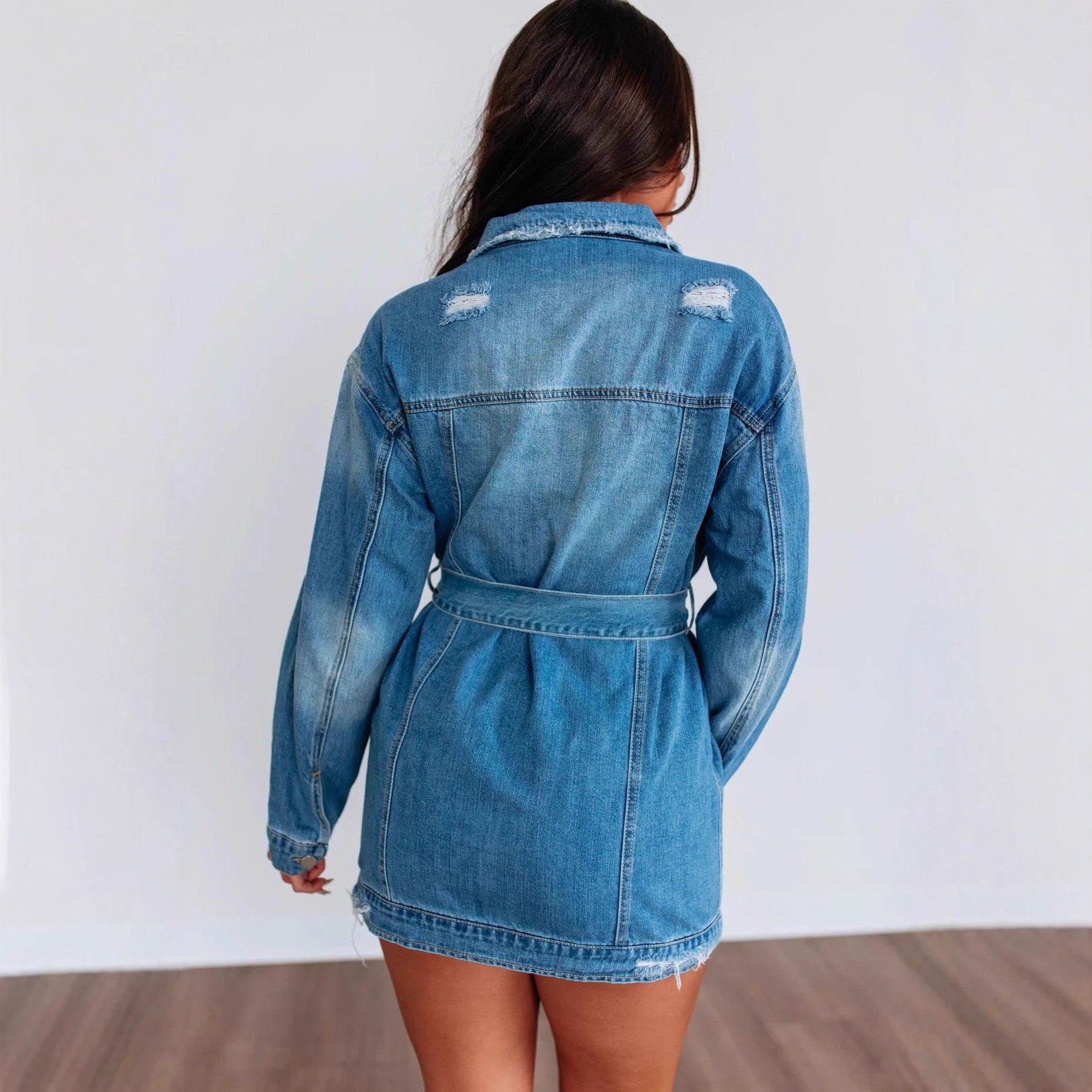 The Yasmina Elisa Casual Denim Belted Jacket Dress
