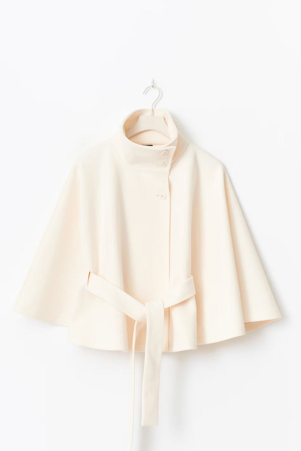 Lia Wool Coat for Women – Elegant High Collar with Removable Belt & Relaxed Fit