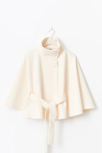 Lia Wool Coat for Women – Elegant High Collar with Removable Belt & Relaxed Fit