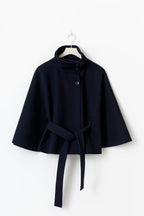 Lia Wool Coat for Women – Elegant High Collar with Removable Belt & Relaxed Fit