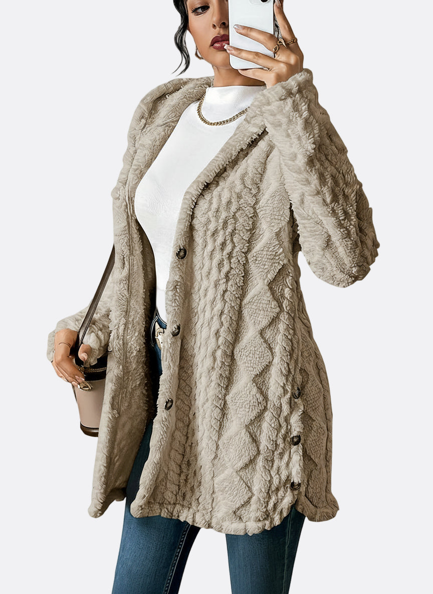 Lucy | Plush Elegance Hooded Jacquard Coat