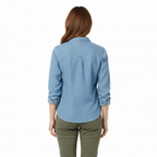 Lia | Women's Button Down Denim Shirt Long Sleeve Turn Down Collar Casual Cotton Blouse