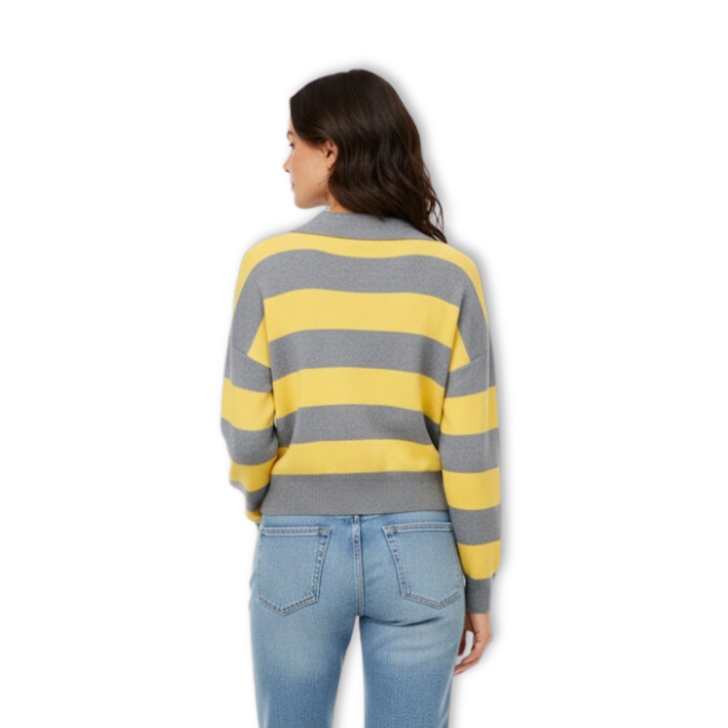 Lia | Woman Fashion Streetwear Loose Polo Collar Stripe Sweater Pullover