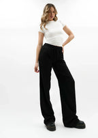 Hanna | Black Linen-Look Trousers