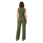 Lia | Women's Sleeveless V-Neck Waistcoat and High Waist Wide Leg Trouser Two Piece Set