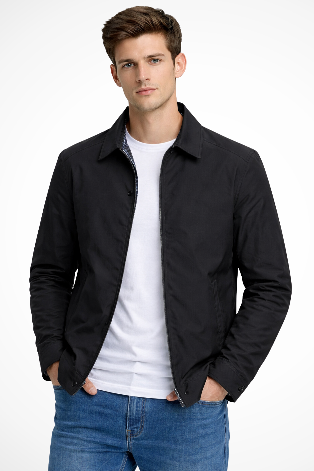 Liam | Men Collared Harrington Jacket with Check Lining