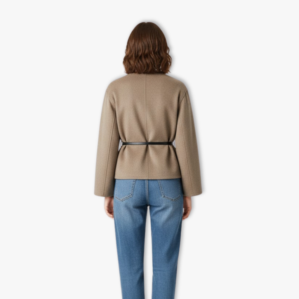 Lia | Women's V-Neck Wrap Jacket with Waist Belt Long Sleeve Soft Elegant Outerwear Coat