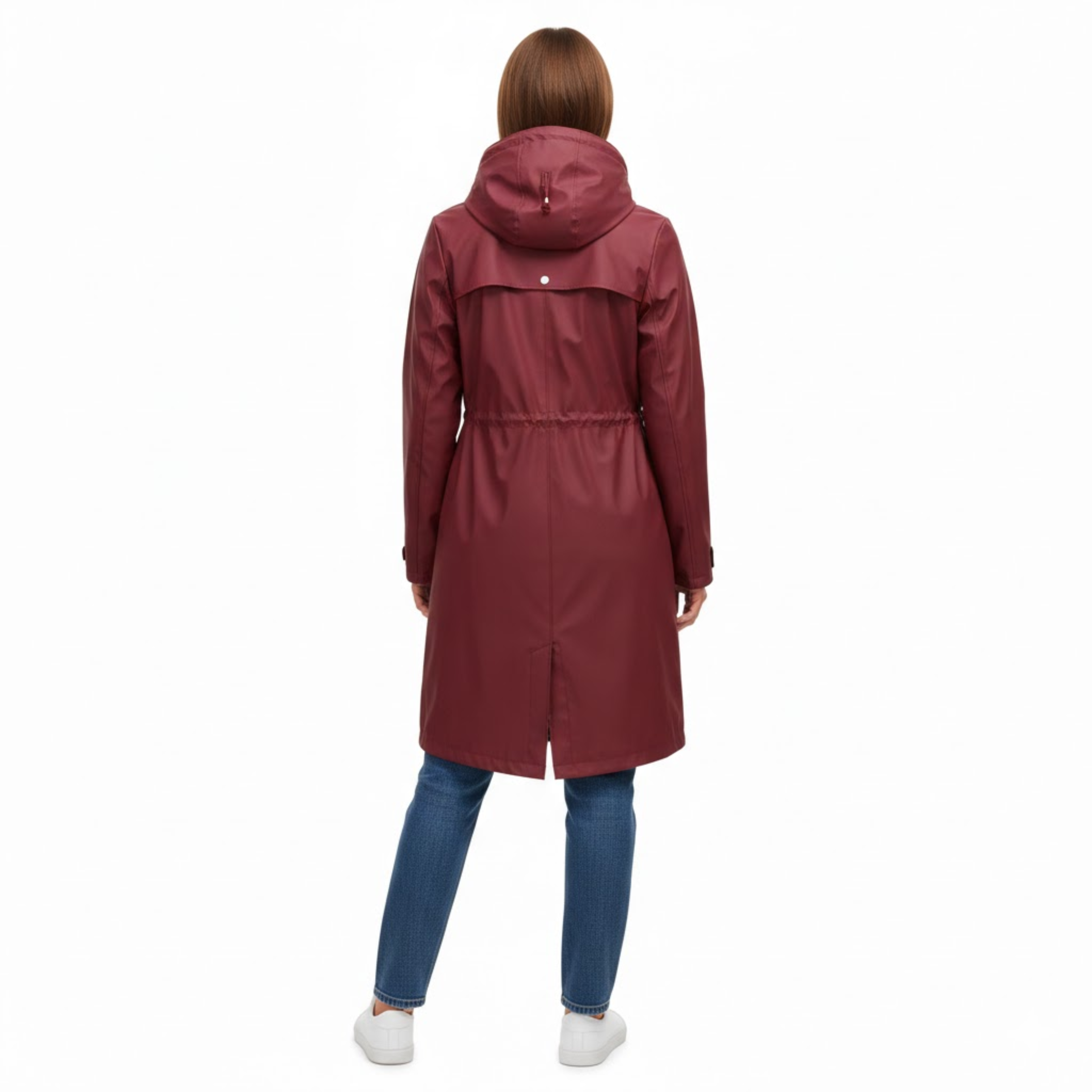 Lia | Women's Hooded Long Trench Coat Zipper Closure Full Sleeve Canvas Jacket with Pockets