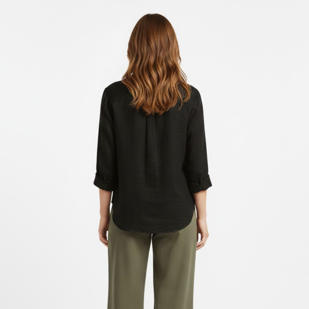 Lia | Women's Cotton Linen T-Shirt Half Sleeve Turn-Down Collar Loose Fit Casual Tee Top