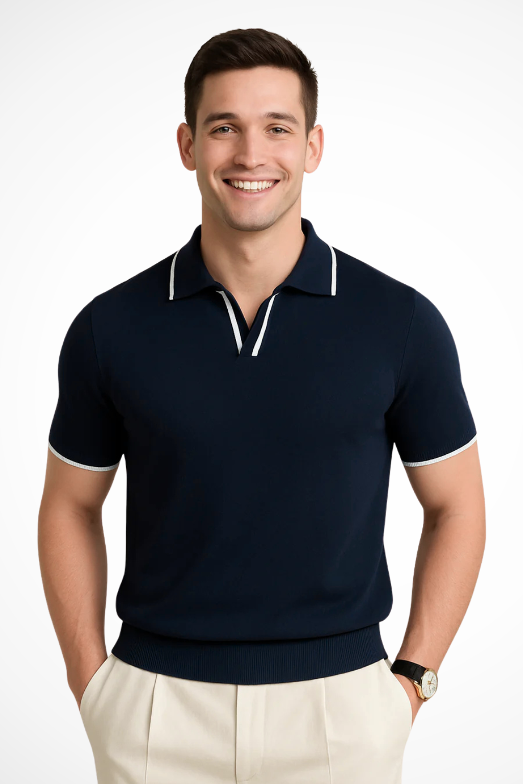 Liam | Men Slim Fit Knit Polo Shirt with Contrast Trim