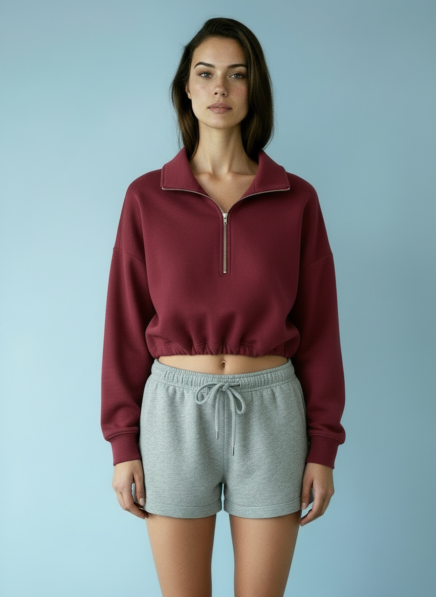 Lia | Cropped Hoodie with Zip and Drawstring