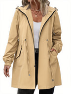 Women's Rain Jacket with Hood and Zipper - Louisa