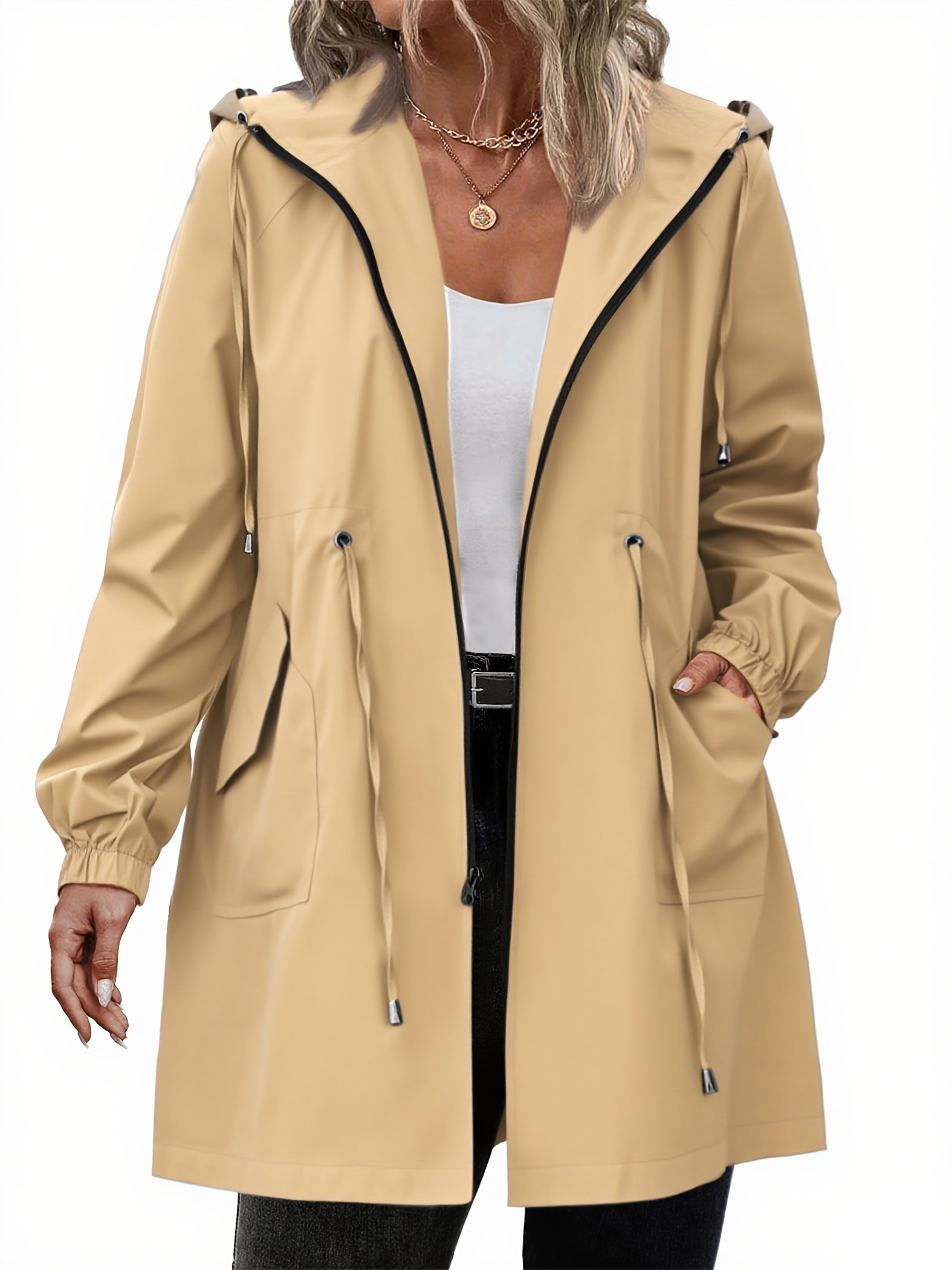Women's Rain Jacket with Hood and Zipper - Louisa