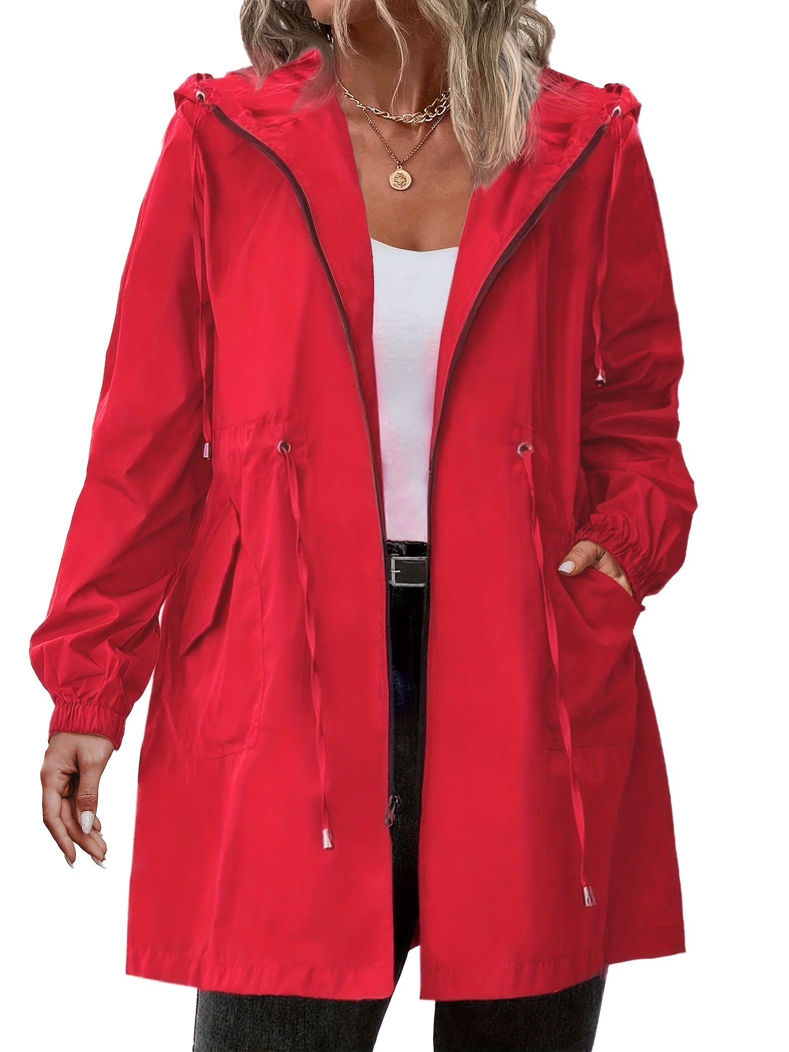 Women's Rain Jacket with Hood and Zipper - Louisa