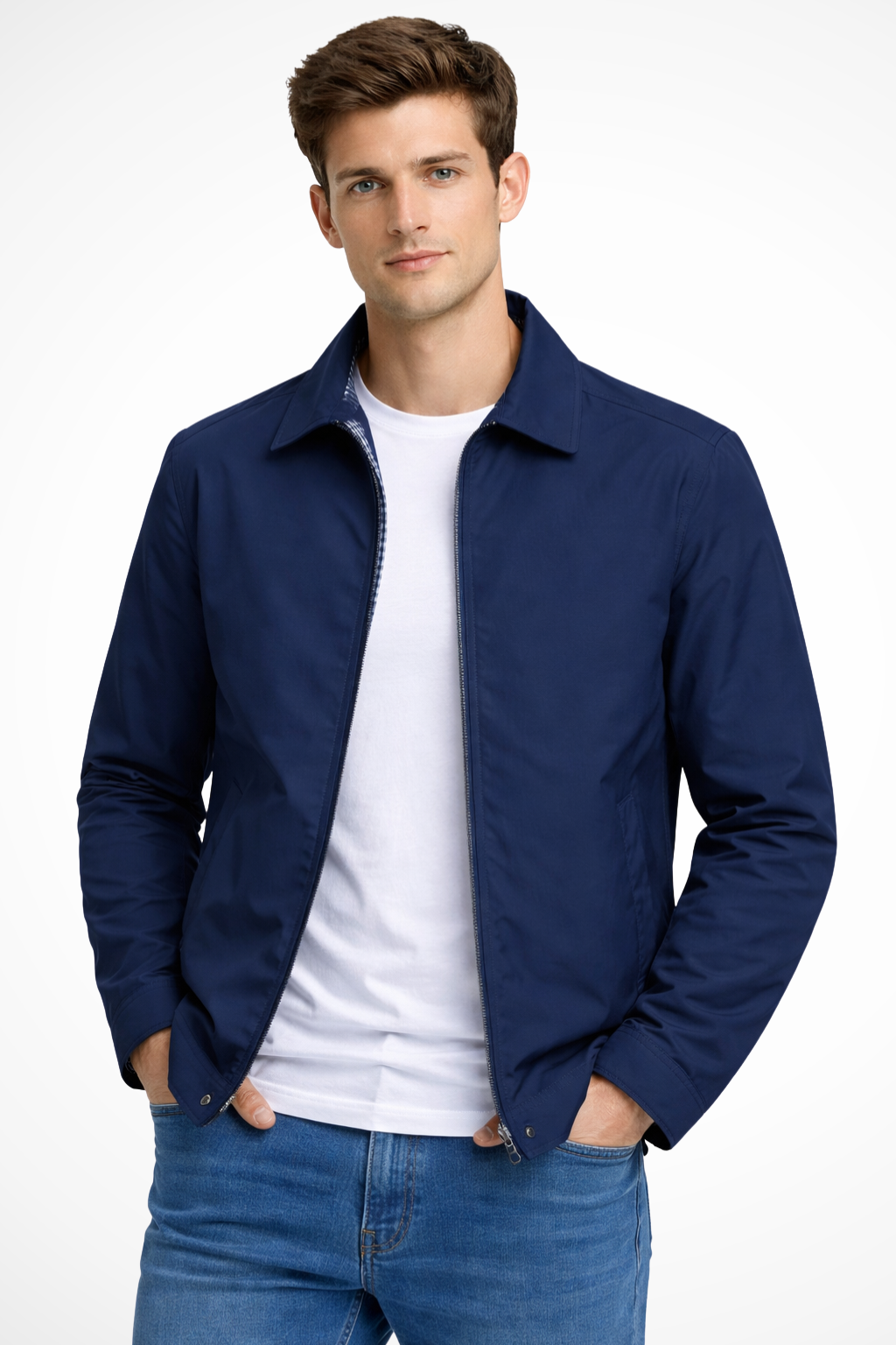 Liam | Men Collared Harrington Jacket with Check Lining
