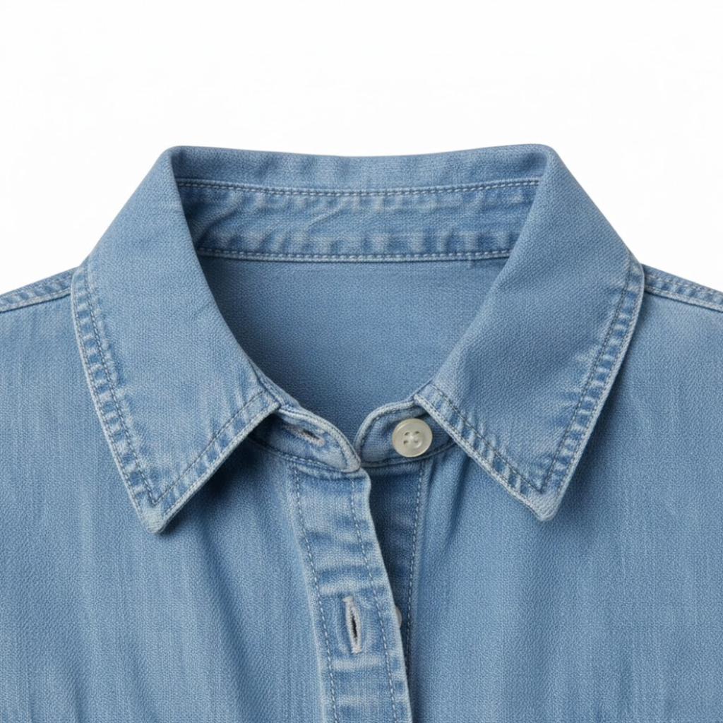 Lia | Women's Button Down Denim Shirt Long Sleeve Turn Down Collar Casual Cotton Blouse