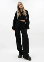 Hanna | Black Linen-Look Trousers