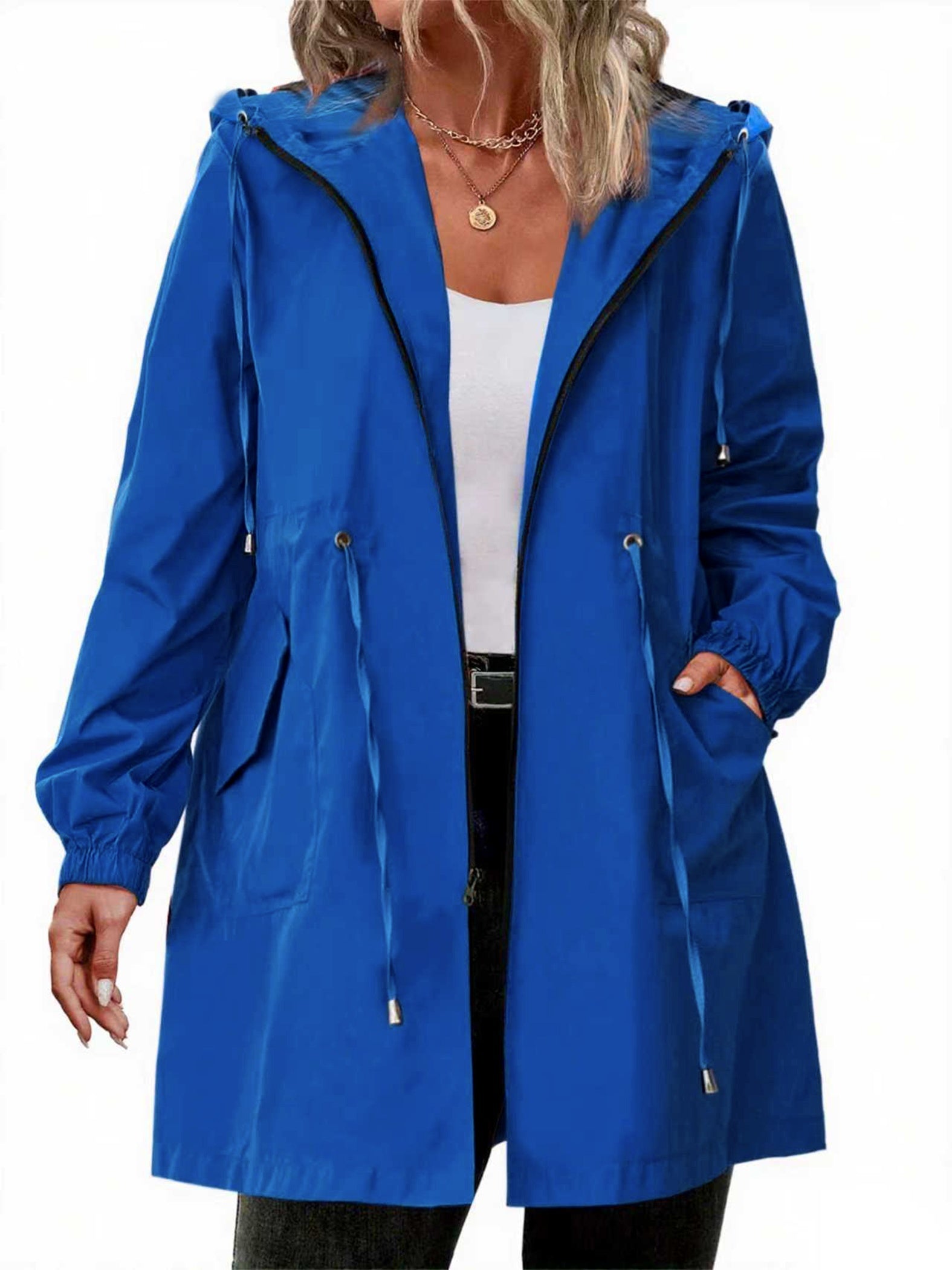 Women's Rain Jacket with Hood and Zipper - Louisa