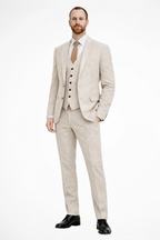 Liam | Men Linen Three Piece Wedding Guest Suit Blazer Trousers and Waistcoat Set